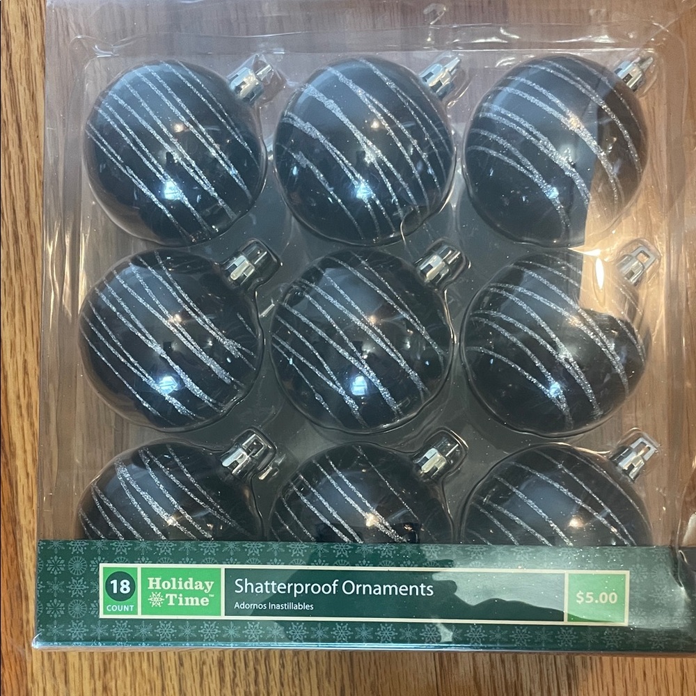 Holiday Time Black and Silver Shatterproof Ornaments